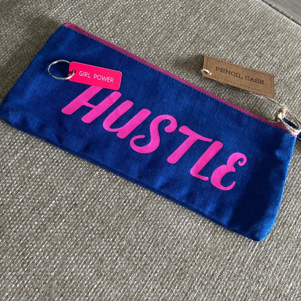 Free NWT HUSTLE back to school pencil case duo key ring girl power set lot